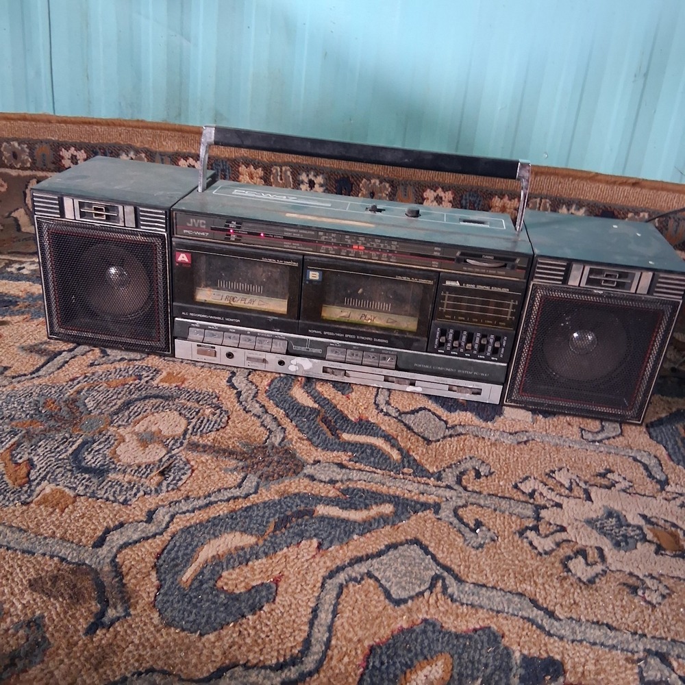 VTG JVC PC-W47 Portable Radio Boombox AM/FM dual Cassette Recorder-Works!!!